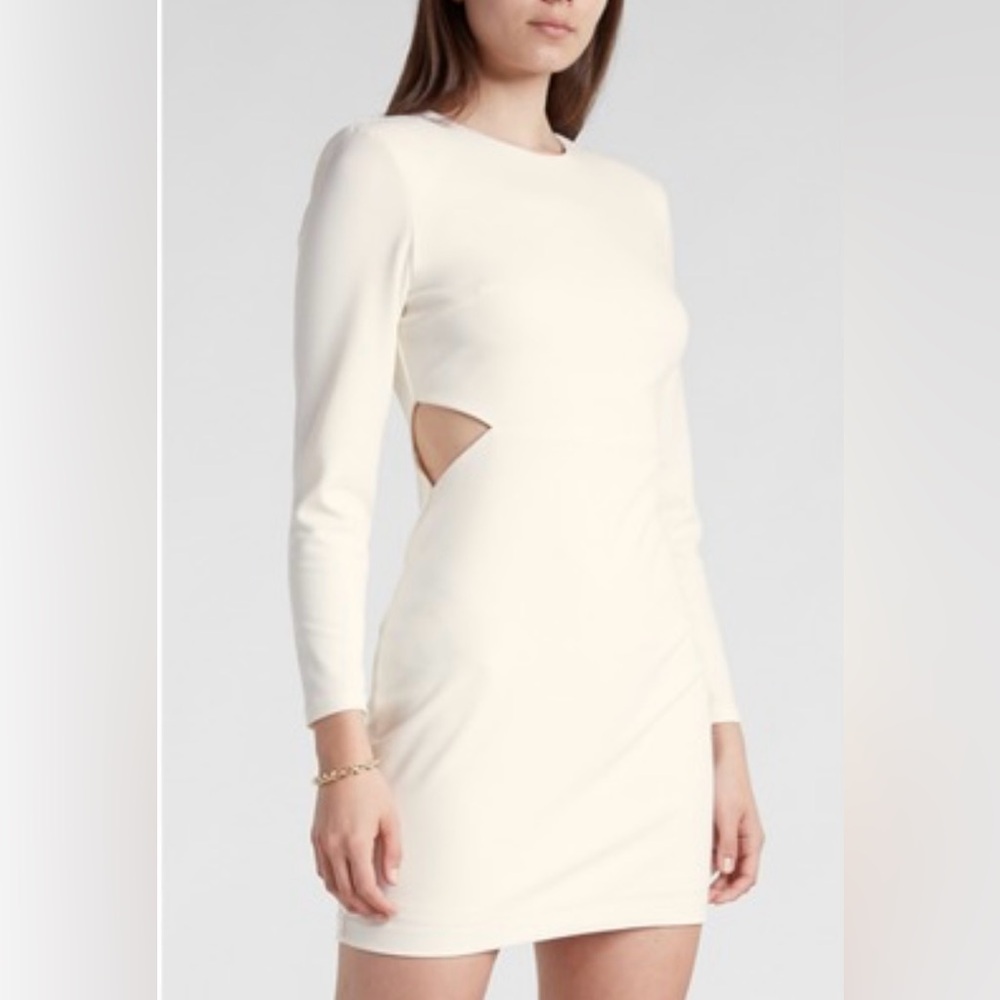 NWT | Express Cream Cut-Out Sheath Dress Long Sleeve Crew Neck